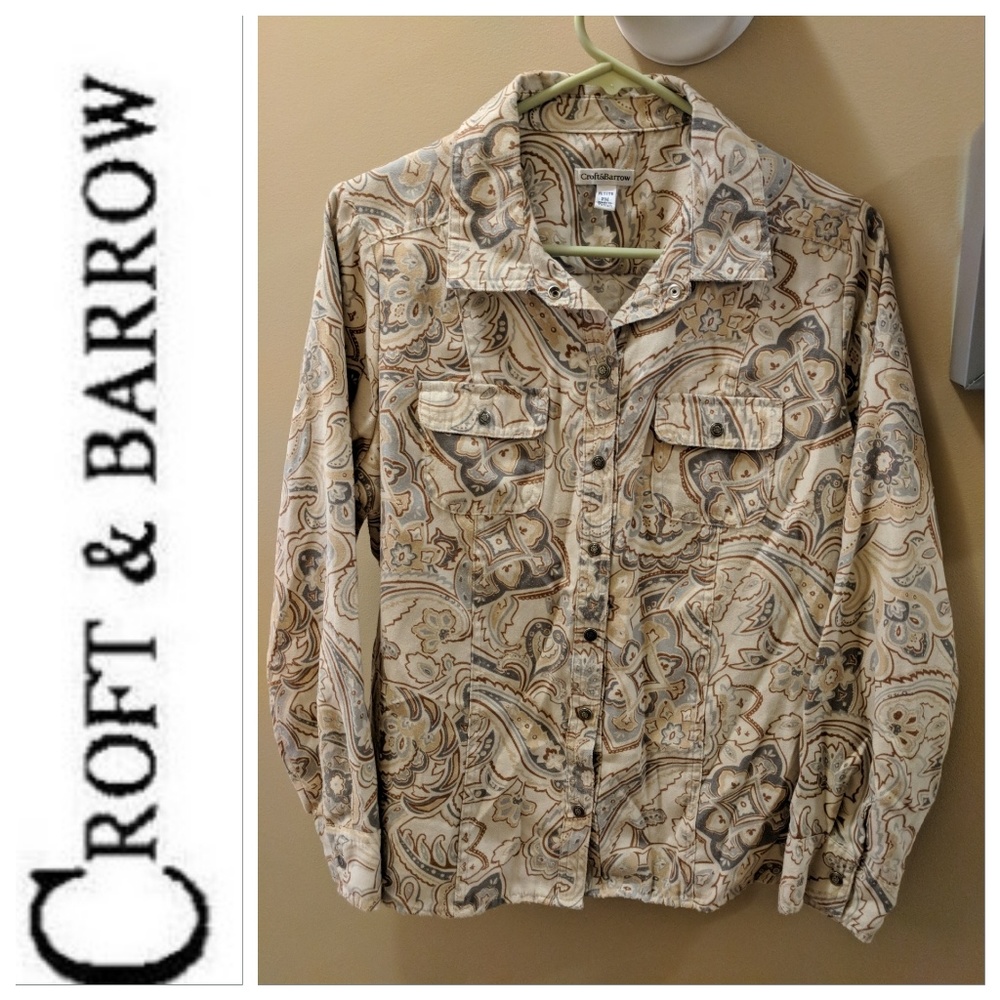 Croft & Barrow Tan/Grey Paisley Button Down Shirt